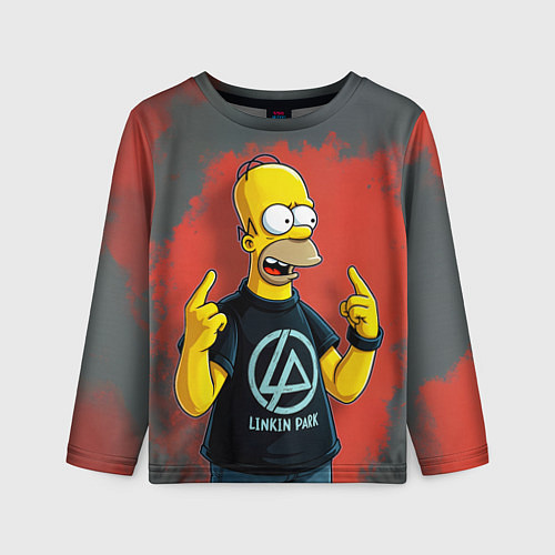Детский лонгслив Гомер в футболке Linkin Park / 3D-принт – фото 1