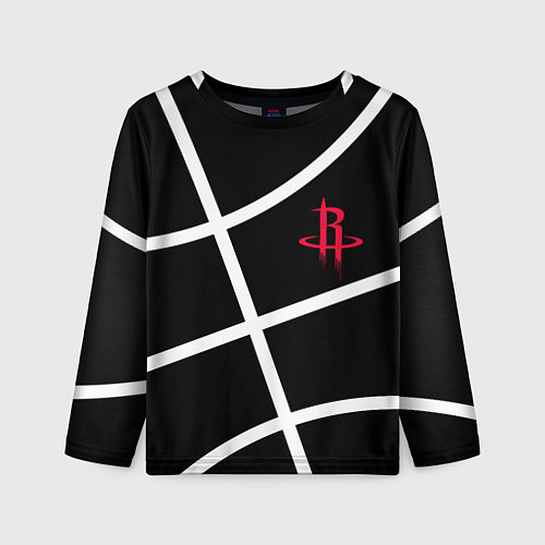 Детский лонгслив Хьюстон Рокетс - текстура черного мяча / 3D-принт – фото 1