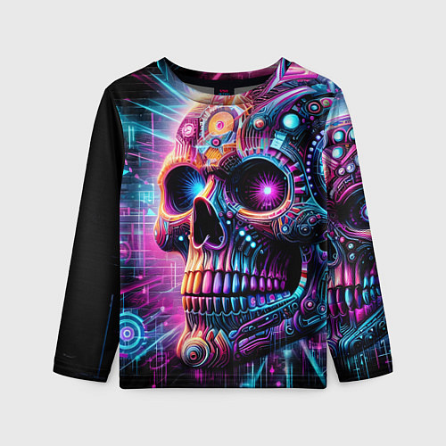 Детский лонгслив Neon cyber skull / 3D-принт – фото 1