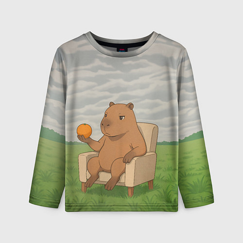 Детский лонгслив Капибара с апельсином на кресле / 3D-принт – фото 1