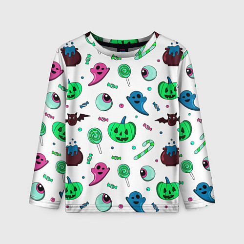 Детский лонгслив Halloween light green pumpkin - паттерн / 3D-принт – фото 1