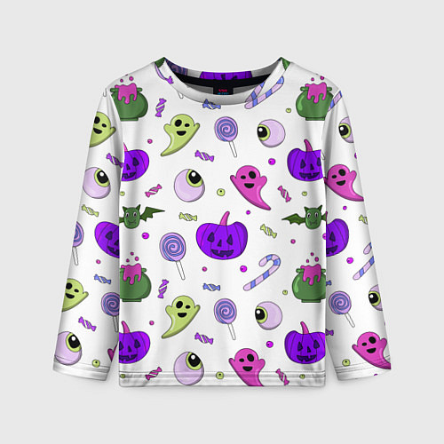 Детский лонгслив Halloween purple pumpkin pattern / 3D-принт – фото 1