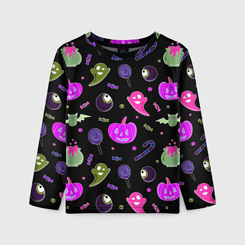 Детский лонгслив Halloween pink black pumpkin / 3D-принт – фото 1