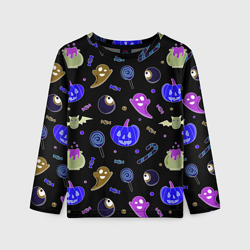 Детский лонгслив Halloween blue black pumpkin / 3D-принт – фото 1