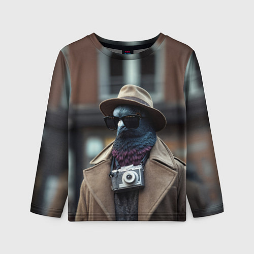 Детский лонгслив Голубь шпион с ретро фотокамерой / 3D-принт – фото 1