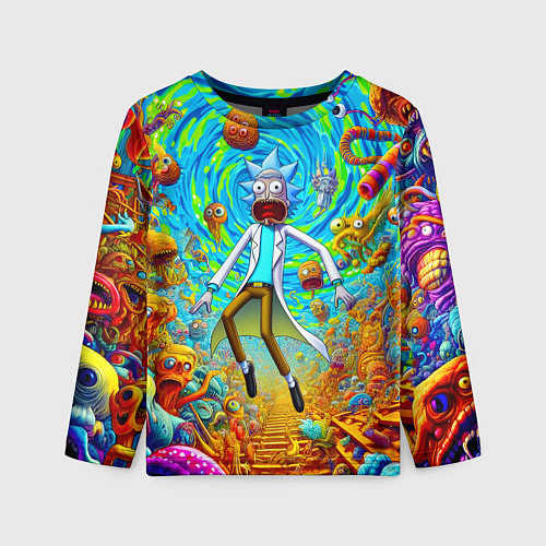 Детский лонгслив Кошмарный сон Рика Санчеса - нейроарт фантазия / 3D-принт – фото 1