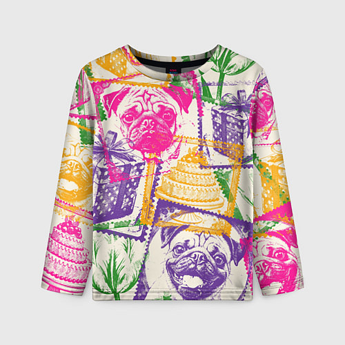 Детский лонгслив Мопс и праздник / 3D-принт – фото 1