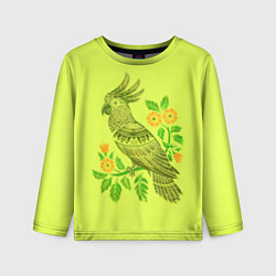Лонгслив детский Попугай с маргаритками, цвет: 3D-принт