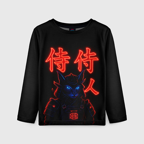 Детский лонгслив Кот самурай с неоновыми глазами / 3D-принт – фото 1