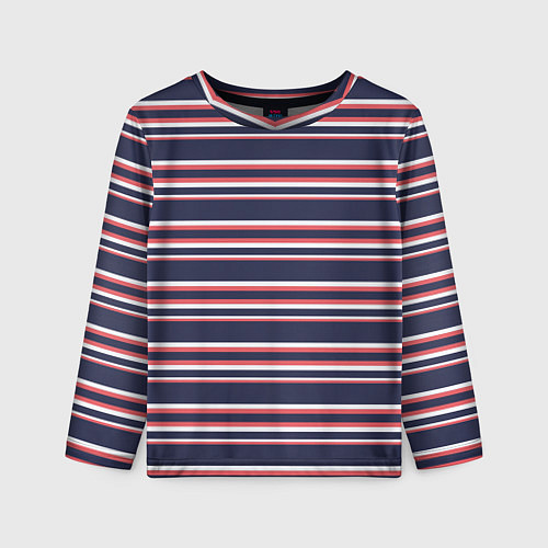 Детский лонгслив Полосы сине-кораловые / 3D-принт – фото 1