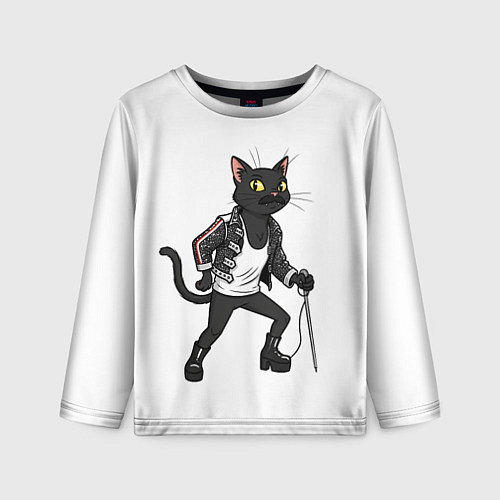 Детский лонгслив Кот - Фредди Меркьюри / 3D-принт – фото 1