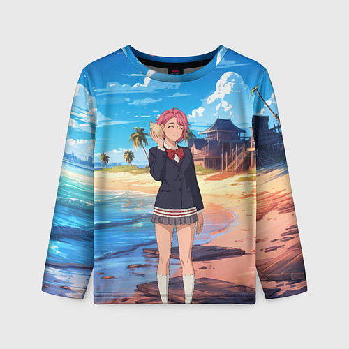 Детский лонгслив Дандадан Сиратори Айра с ракушкой в руках / 3D-принт – фото 1