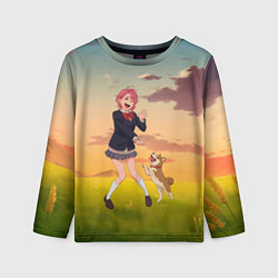 Лонгслив детский Сиратори Айра играет с песиком - Дандадан, цвет: 3D-принт