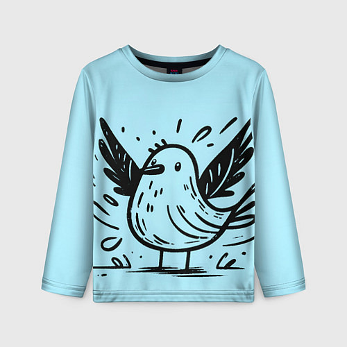 Детский лонгслив Чайка в стиле скетча / 3D-принт – фото 1