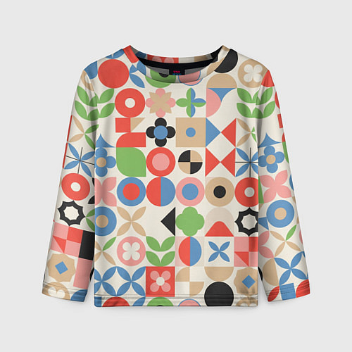 Детский лонгслив Геометрический узор с цветочными элементами - ретр / 3D-принт – фото 1