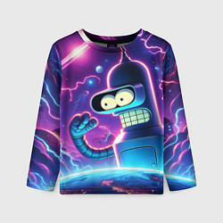Лонгслив детский Bender in neon space - cartoon Futurama, цвет: 3D-принт