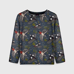 Лонгслив детский Дятлы и цветы, цвет: 3D-принт