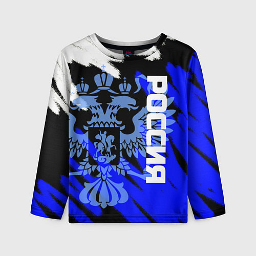 Детский лонгслив Россия чёрно-синий штрихи / 3D-принт – фото 1