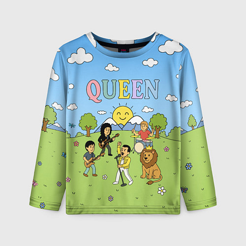 Детский лонгслив Queen мультяшный стиль на поляне / 3D-принт – фото 1