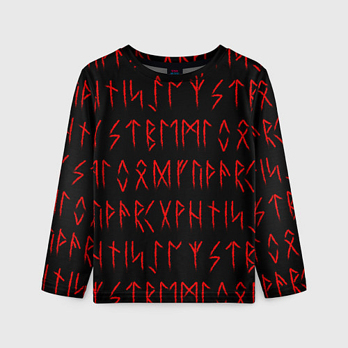 Детский лонгслив Красные символы древних рун крупные - паттерн / 3D-принт – фото 1