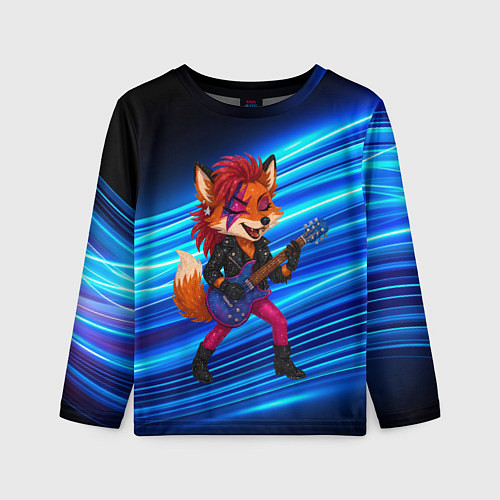 Детский лонгслив Лиса в косухе и гитарой - рок звезда / 3D-принт – фото 1