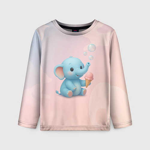 Детский лонгслив Маленький слоненок с мороженым пускает пузыри / 3D-принт – фото 1