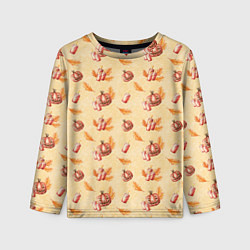 Лонгслив детский Хеллоуин с тыквой и листьями, цвет: 3D-принт