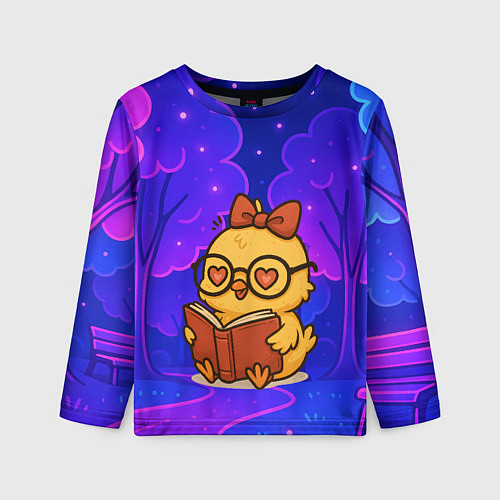 Детский лонгслив Цыпленок в очках читает книжку / 3D-принт – фото 1