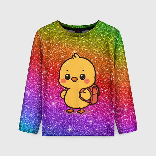 Детский лонгслив Цыпленок школьник с рюкзаком / 3D-принт – фото 1