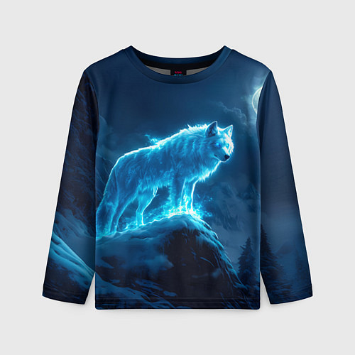 Детский лонгслив Волк на горе в полнолуние / 3D-принт – фото 1