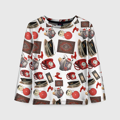 Детский лонгслив Неваляшка утюг ретро авоська петушок телефон / 3D-принт – фото 1