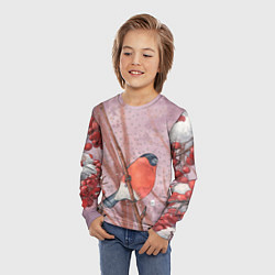 Лонгслив детский Акварельный снегирь в рябине, цвет: 3D-принт — фото 2