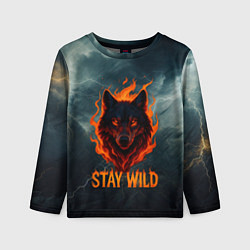 Лонгслив детский Stay wild волк в огне, цвет: 3D-принт