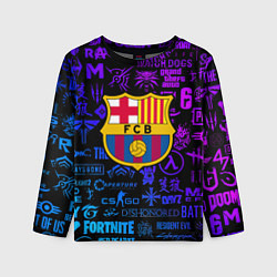 Детский лонгслив Барселона неоновые логотипы игр