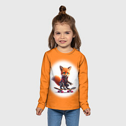 Лонгслив детский Cyber fox cub is a cool skateboarder - ai art, цвет: 3D-принт — фото 2