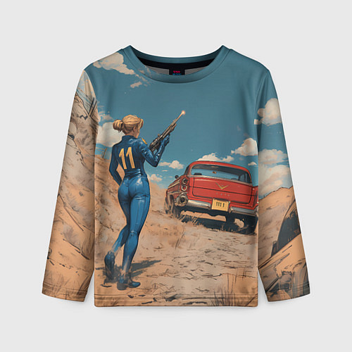 Детский лонгслив Fallout девушка и старое авто / 3D-принт – фото 1