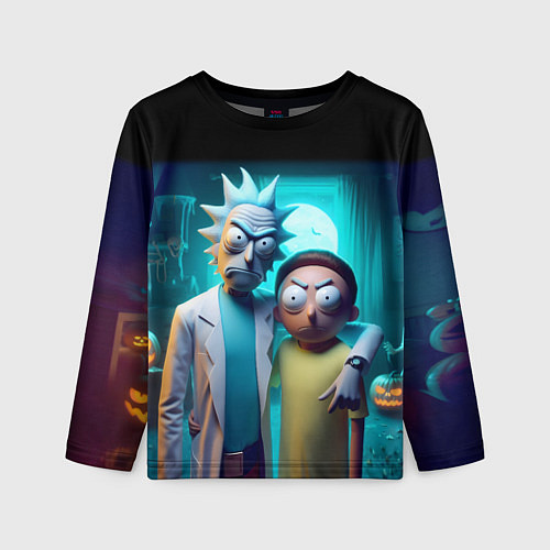 Детский лонгслив Rick with Morty - halloween night / 3D-принт – фото 1