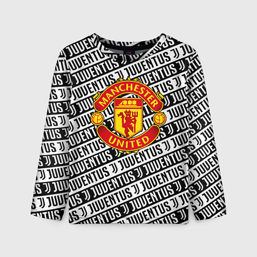 Детский лонгслив Манчестер Юнайтед x ювентус паттерн / 3D-принт – фото 1