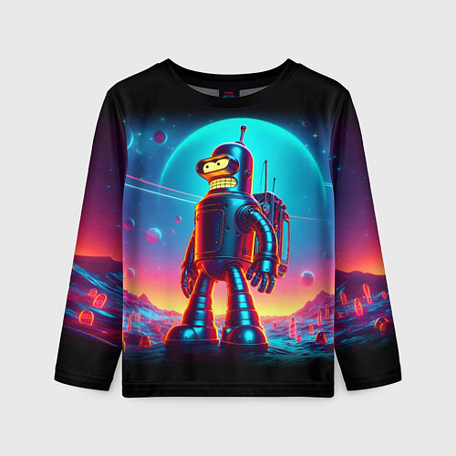 Детский лонгслив Космонавт Бендер на неоновой планете / 3D-принт – фото 1
