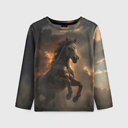 Лонгслив детский Лошадь в прыжке на фоне неба, цвет: 3D-принт