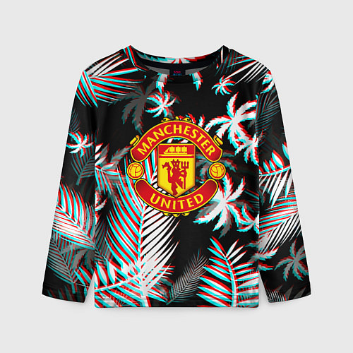 Детский лонгслив Манчестер Юнайтед тропики глитч / 3D-принт – фото 1