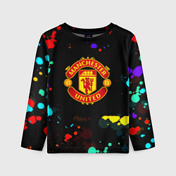 Детский лонгслив Манчестер Юнайтед краски неон