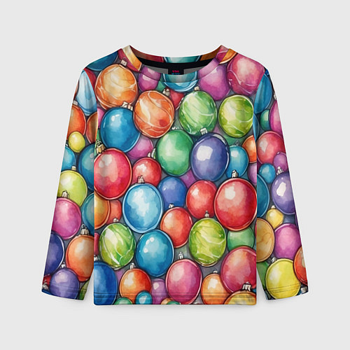 Детский лонгслив Россыпь новогодних шаров / 3D-принт – фото 1