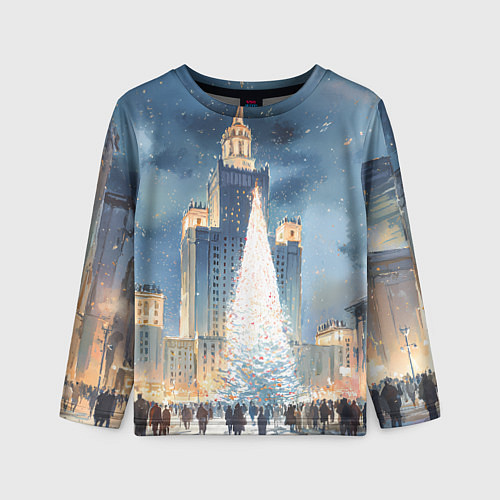 Детский лонгслив Новый год в Москве / 3D-принт – фото 1