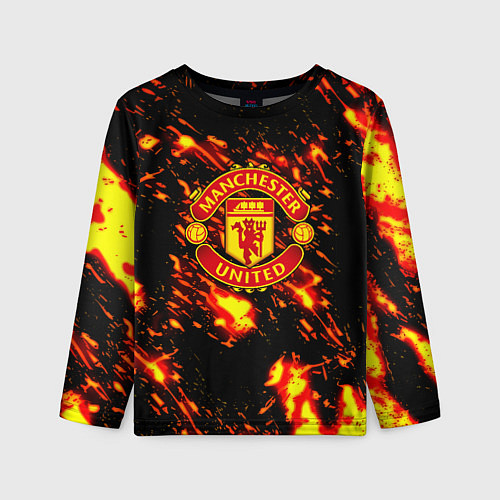 Детский лонгслив Манчестер Юнайтед огненные краски / 3D-принт – фото 1