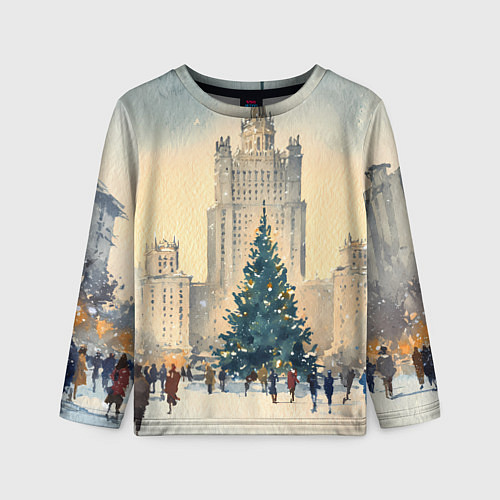 Детский лонгслив Москва новогодняя елка / 3D-принт – фото 1