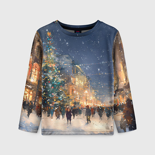 Детский лонгслив Новый год в Москве новогодняя елка / 3D-принт – фото 1