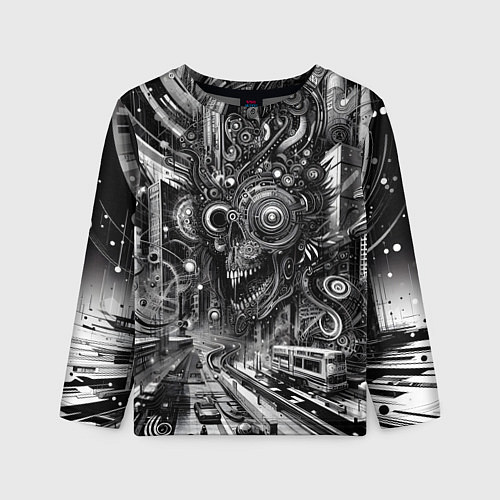 Детский лонгслив Cyber urban skull - ai art fantasy / 3D-принт – фото 1