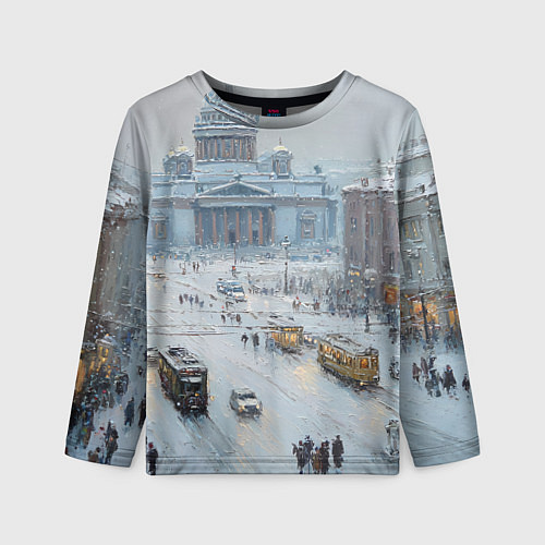 Детский лонгслив Новогодняя улица Питера / 3D-принт – фото 1