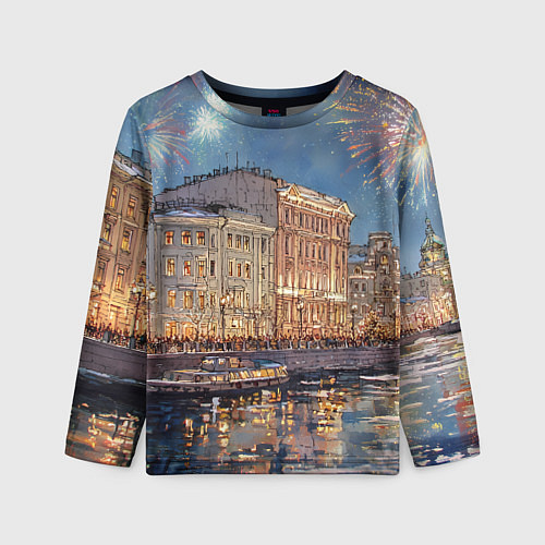 Детский лонгслив Новогодний салют в Питере / 3D-принт – фото 1